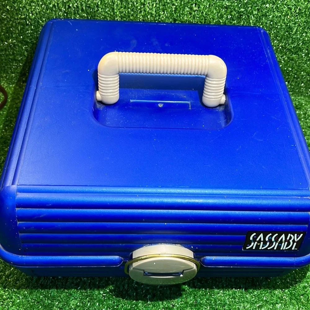 Vintage SASSABY Blue Makeup Travel Case Jewelry Box Organizer with Mirror